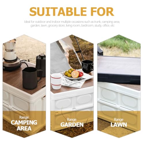 SUPVOX Outdoor Folding Storage Box with Lid Medium White Large Capacity Collapsible Clothes Organizer Storage Container for Camping and Car Trunk Use