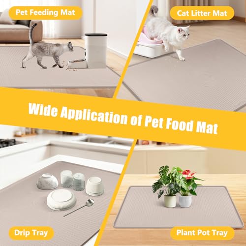 Lorvain 45" x 30" Cat Food Mat, Extra Large Silicone Pet Feeding Mat with Raised Edges, Pet Placemat for Cat Dog Food and Water Bowl Waterproof, Non-Slip, Easy to Clean, Floor Protection, Beige - color: Beige: 45" x 30"