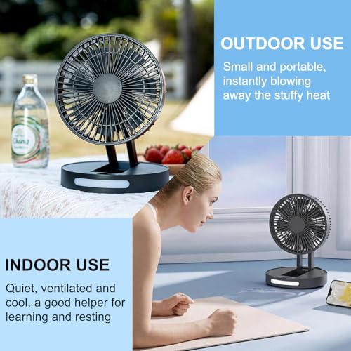 Qoqooice Portable Fan, 3600 mAh Rechargeable Battery Operated Fan with 5 Speeds, USB Powered, Quiet Personal Desk Fan for Office Home, Outdoor, Camping, Travel (Black)