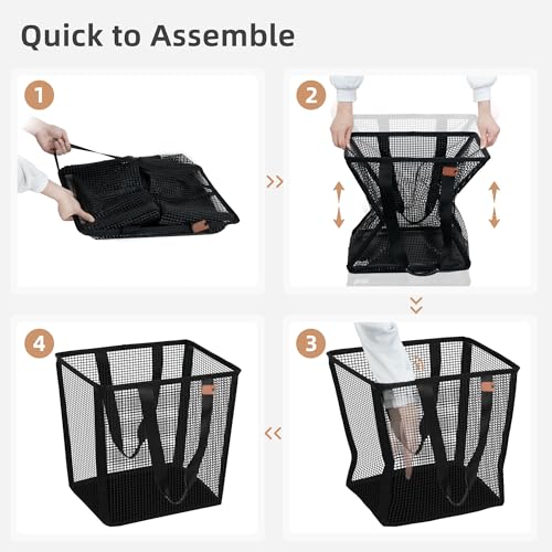 STORAGE MANIAC Collapsible Laundry Basket, 16.9 Gal. Large Pop-up Laundry Hamper with Long Carry Handles, Space-Saving Foldable Clothes Hamper with Bottom Elastic Band, Travel Laundry Bags, Mesh Black - color: Mesh Black