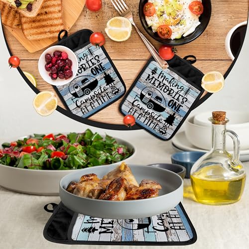 Camping Camper RV Gifts Pot Holders with Pockets, Making Memories One Campsite at a Time Pot Holders Heat Resistant Oven Mitts Hot Pads for Campsite RV Kitchen Baking Cooking - color: Louyzhut-1