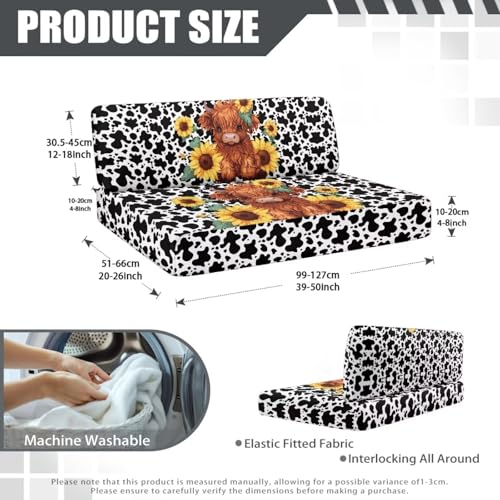 Highland Cow Print RV Dinette Cushion Covers Universal Sunflower RV Stretch Sofa Seat Slipcovers 2 Pack with 1 Bench Cover and 1 Backrest Cover Camper Accessories for Inside - color: Highland Cow Print