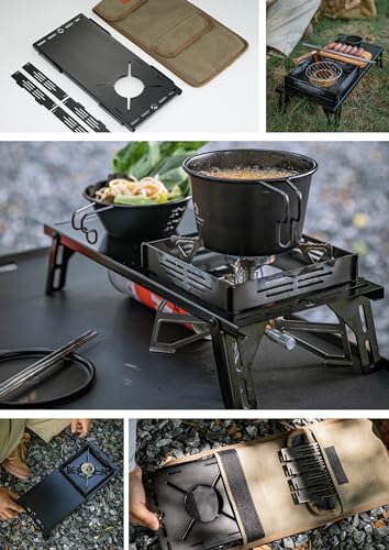 CAMPINGMOON Solo Camping Table Small Tabletop Heat Shield Windshield Stainless Steel Lightweight Compact with Storage Bag for ST-310 Alcohol Stove SK-310CP (Black) - color: Black