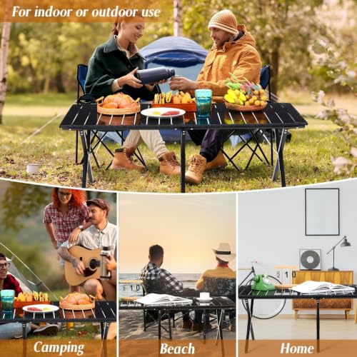 Suzile 2 Pack 4FT Folding Camping Table, Roll Up Portable Camp Table with Carry Bag, Low Collapsible Lightweight Aluminum Outdoor for Camping, Picnic, Beach, Patio, Kitchen(Black) - color: Black