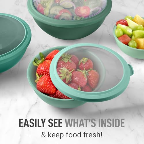Zulay Kitchen 12 Piece Plastic Mixing Bowls with Lids Set - Colorful Mixing Bowl Set for Kitchen - Nesting Bowls with Lids Set - Microwave and Freezer Safe (Turquoise Ombre) - color: Turquoise