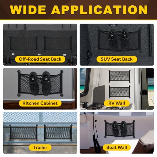 BUMBEE Mesh Cargo Net, Envelope Netting, Elastic Pocket Pouch Bungee Organizer for Car Seat Back RV Wall Trunk, Hooks & Screws Included(21.7'' x 9.8'') - size: 21.7'' x 9.8''