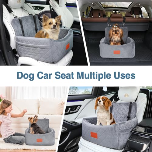 WOOAIDAGG Dog Car Seat for Small Dogs Under 30lbs,Comfy & Safe Travel Bed with Washable Cover,2 Clip-On Safety Leashes and Pockets,Anti-Slip Base,Easy to Install(Grey) - color: Grey