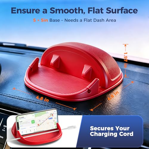 Loncaster Car Phone Holder, Car Phone Mount Silicone Car Pad Mat for Various Dashboards, Slip Free Desk Phone Stand Compatible with iPhone, Samsung, Android Smartphones, GPS Devices and More (Red) - color: Red