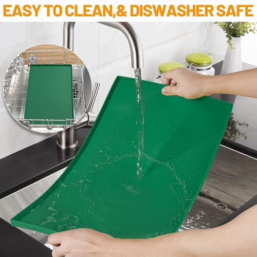 Hubulk Dog Feeding Mat,100% Waterproof Food Grade Silicone Pet Food and Water Bowl Placemat,Dishwasher, High Raised Edge to Prevent Spills,Nonslip Tray to Stop Messes on Floor(32"x24"x1.0",Hunter) - color: Hunter green, size: 32"l X 24"w
