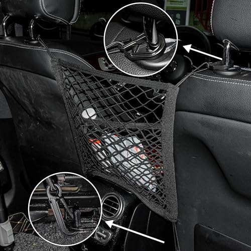 3 Layer Car Mesh Organizer Between Front Seats, Pet Dog Kid Net Barrier Car Net Pocket Elastic Storage Bag Tissue Purse Holder for SUV Truck Van, 15.7 x 13.7 Inch - size: 15.7 x 13.7 Inch