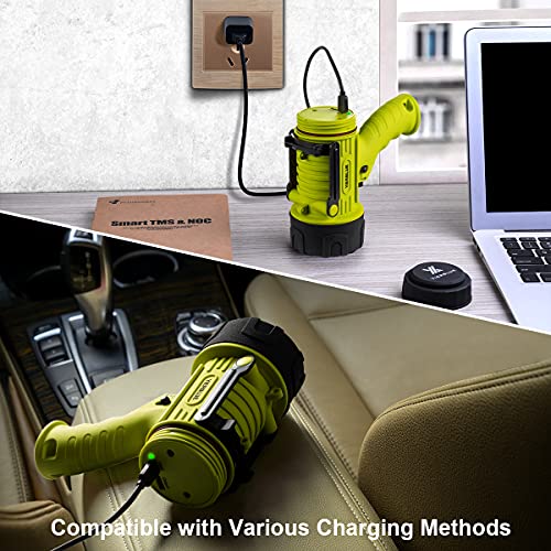 YIERBLUE Rechargeable Spotlight Flashlight with 2000,000 High Lumen LED, IP67 Waterproof Long Running Spot Light searchlight, Impact Resistant Handheld Spotlight with Foldable Stand and Red Lens - color: Fluorescent