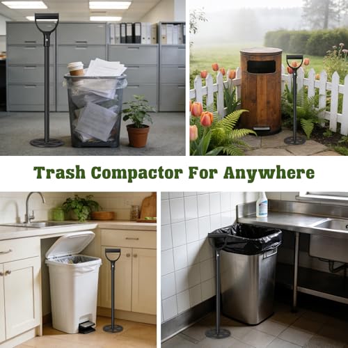 Manual Trash Compactor for Kitchen, 25.5 inch Metal Trash Can Compressor | Trash Can Compactor for Home Bins, Waste Compressor with Touchless Smasher Outdoor Garbage Tamper Tool -Saves Bags/Can Space