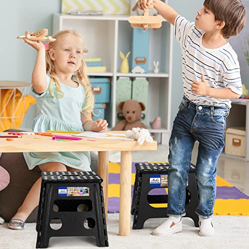ACKO 2PACK Folding Step Stool - 13" Height Premium Heavy Duty Foldable Stool for Kids and Adults, Kitchen Garden Bathroom Stepping Stool (Black, 2PACK) - color: Black, size: 13 Inch-2 Pack