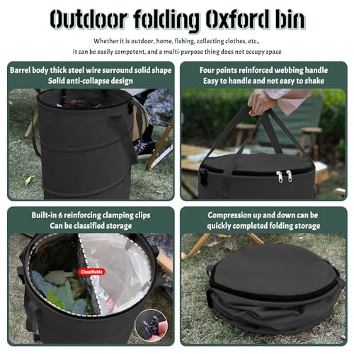 Pop up Camping Trash can with lid, 2-Pack Collapsible 24 Gallons Trash can with Sorting Clips, Garden Garbage Bag with Lid, Lawn and Leaf Bags - Reusable Yard Waste Bags (2Pcs-Black) - color: 2-Black