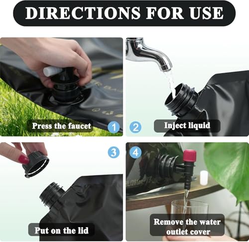 Collapsible Water Container 2 Pack 2 Gallon (8L Each), Foldable Water Storage Bags with Spigot, BPA Free Portable Water Tank for Camping, Emergency Supply, RV, Hiking (Black) - color: Black 2-Pack