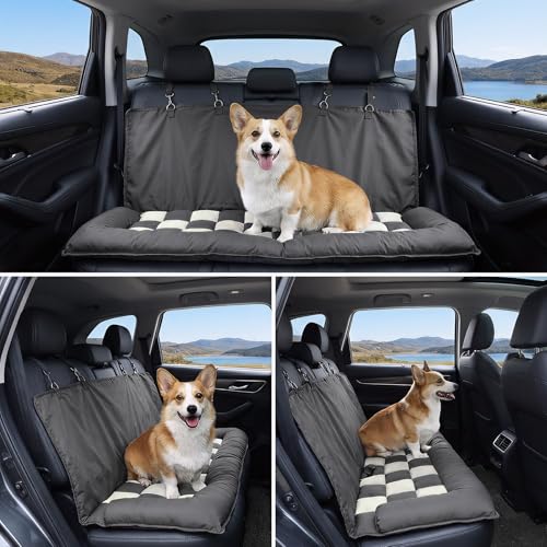 Soulbond Dog Bed for Car Back Seat, Soft Backseat Dog Bed Hammock, Non-Slip Pet Car Seat Cover for Back Seat, Pet Travel Bench Sofa for Cars/Small SUVs/Sedan, Dark Gray