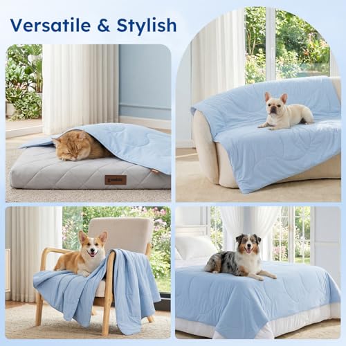 ZOMISIA Premium Cooling Blanket for Medium Dogs - Q-MAX>0.5 Breathable Washable Dog Cooling Mat, Travel Soft Pet Summer Essentials, Blue, 30"x40" - color: Blue, size: M(30x40")