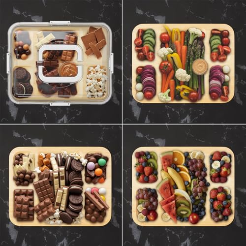 SpaceAid Charcuterie Board with Clear Lid, Portable Travel Cheese Cutting Boards for Picnic Accessories, Bamboo Serving Tray with Lids, House Warming Gifts, White Handles, 5 Compartments - color: White Handles, 5 Compartment