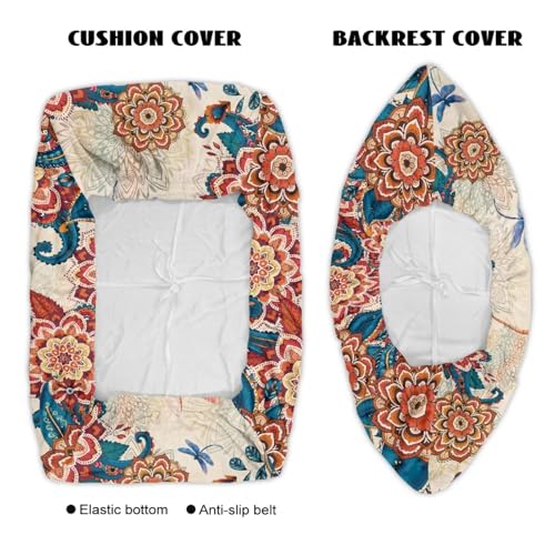 Dragonfly Boho Mandala Pattern RV Dinette Cushion Covers Wear-Resistan Camper Cushion Slipcover Pet-Friendly Loveseat Sofa Chair Cover 1 Backrest Covers and 1 Bench Covers - color: Dragonfly Boho Mandala