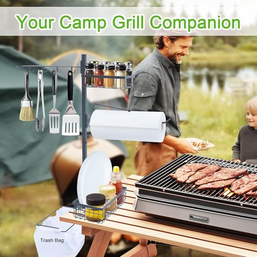 Griddle Caddy for Blackstone, 5-in-1 Outdoor Grill Organizer with Hanging Trash Bag Holder | Grill Tool Holder for Camping BBQ Accessories Storage | Grilling Gifts for Men, Dad, Father's Day - style: grill organizer B (with Protective pad)