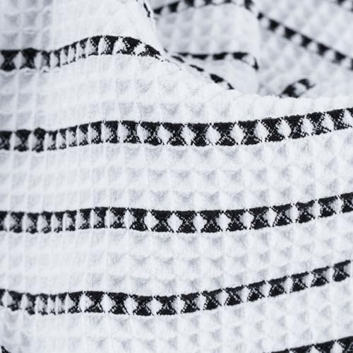 POLYTE 430 GSM Microfiber Quick Dry Lint Free Oversize Bath Towel Set, 6 Piece (Waffle Weave) - color: White/Black