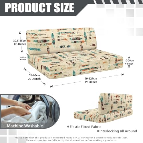 Southwestern RV Dinette Cushion Covers Indian Feathers Print Camper Cushion Covers Stretch Couch Cover 2 Cushion Slipcovers Washable Reusable RV Bench Seat Covers for Travel Trailer Couch - color: Indian Feathers