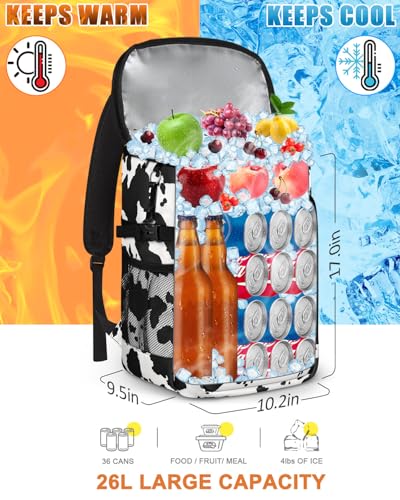 Capolo 36/45 Cans Cooler Backpack Insulated Waterproof for Women Men Lunch Backpack Coolers Leak Proof Soft Cooler Bags - color: Cow Print, size: 36 Cans