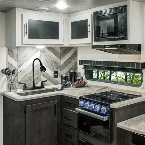 RV Kitchen Faucet,Camper RV Kitchen Sink Faucet Replacement with 2 Handles Flexible Spout 360 Swivel Rotatable Tri-Function Sprayer for Motorhomes,Travel Trailers,8 inch 2 Hole,Non-Metallic,Black - color: Black