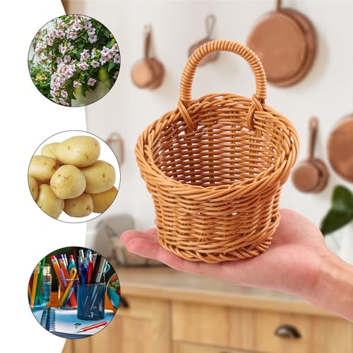 8 Pack 5.5 x 4.3 inch Woven Hanging Fruit Basket, Wall Hanging Wicker Baskets, Wall fruit Wicker Basket for Kitchen, Planter, Vegetable & Fruit, Boho Home Decor - size: 8 Pack 5.5 x 4.3 inch
