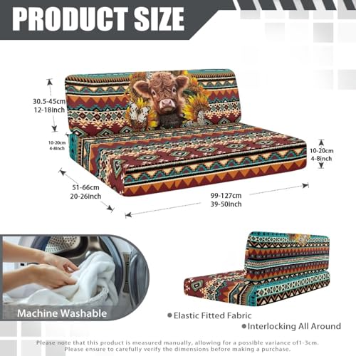 Aztec Print RV Cushion Covers Dinette Booth Seats Sunflower and Highland Cow Camper Cushion Covers Couch Cover 2 Cushion Slipcovers RV Sofa Cover No Arm RV Bench Seat Covers for Dinette - color: Aztec Sunflower Highland Cow