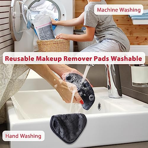 Makeup Remover Cloth, 6" x 6" Makeup Remover Towels Reusable Face Cloth for Washing Face, Makeup Remover Pads Microfiber Face Washcloth with Mesh Bag, 12 Pack, Grey - color: Grey