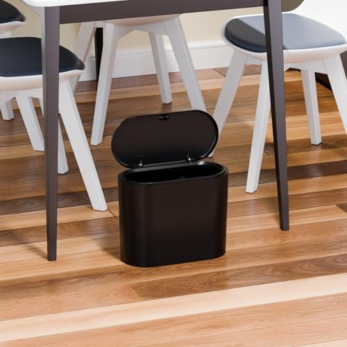 3.17 Gallon Thin Small Black Bathroom Trash Can with Lid,12L Small Pet/Dog Proof Slim Trashcan and Skinny Covered Trash Can,Plastic Covered Wastebasket,Garbage Can for Kitchen,Office,RV,Bedroom,2 Pack - color: Black, style: Pack of 2