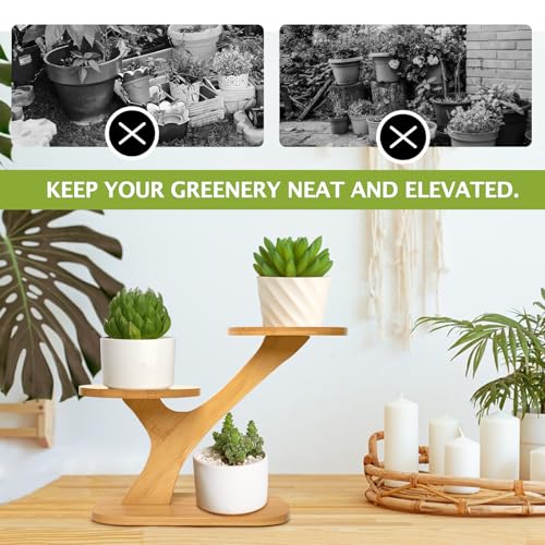 XXXFLOWER Wood Plant Stand for Indoor,Small Desktop Plant Stand,3 Tier Succulent Windowsill Shelf Holders for Balcony Home Office Garden Patio Gift(Pots NOT Included)