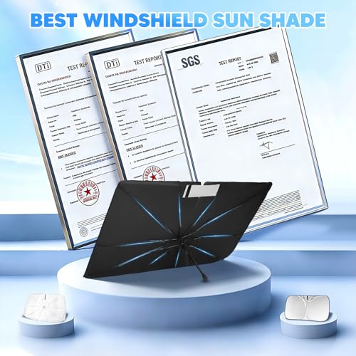 KUST Ice Crystal Sun Shade Umbrella for 2017-2026 Tesla Model Y/Juniper/Model 3/ Highland | Custom Fit Windshield Sunshade for Tesla | Foldable Sunshade with Bendable Handle | Blocks Heat & UV Rays - size: For Model 3/Y 17-26 (Ice Crystal)
