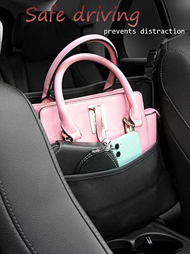 Car Pocket Handbag Holder - Leather Seat Back Organizer Barrier for Backseat Pet & Kids (Black with Tissue Box) - color: Black with Tissue Box