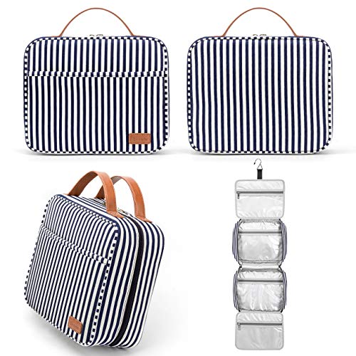 Bosidu Hanging Travel Toiletry Bag,Large Capacity Cosmetic Travel Toiletry Organizer for Women with 4 Compartments & 1 Sturdy Hook,Perfect for Travel/Daily Use/Christmas - color: M-Navy Blue