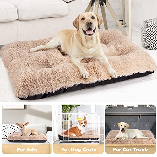 JOEJOY Large Dog Bed Crate Pad, Deluxe Plush Washable Dog Beds Fulffy Soft Kennel Pad Anti-Slip Pet Sleeping Mat for Extra Large Medium Small Dogs, 47" x 29", Beige - color: Beige, size: XXL(47"x29"x4")