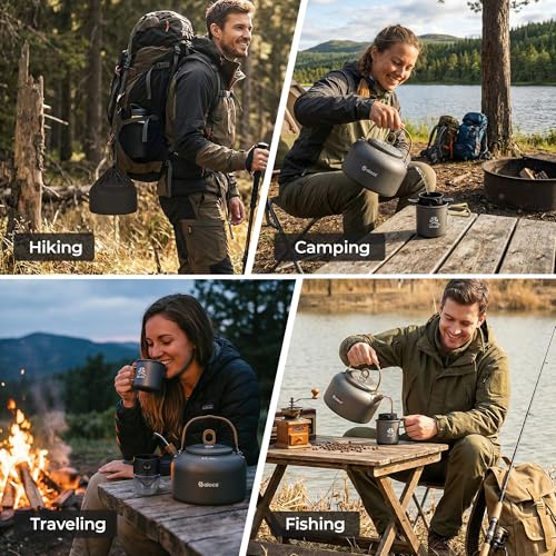 Alocs 2.3L Camping Coffee Pot Outdoor Coffee Maker Set, Hard Anodized Aluminum Camping Kettle with Pour Over Coffee Kit, 12oz Mug & Precision Spout, Portable Backpacking Gear for Campfire & Gas Stove