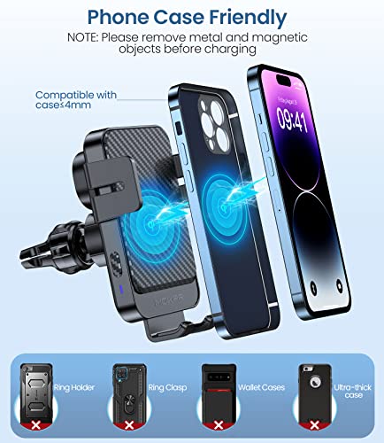 Wireless Car Charger, MOKPR 15W Fast Charging Auto-Clamping Car Mount Universal Hands-Free Car Charger Mount for Dash Windshield Air Vent Compatible with iPhone 16 15/14/13/12, Samsung S23/S22/S21,etc - color: Grey