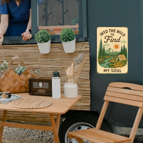 Into the Wild to Find My Soul Metal Tin Sign – Camper Wall Decor, RV Decorations for Inside, Adventure Camping Sign for Campsite, Rustic Camper Decor 8x12 Inch