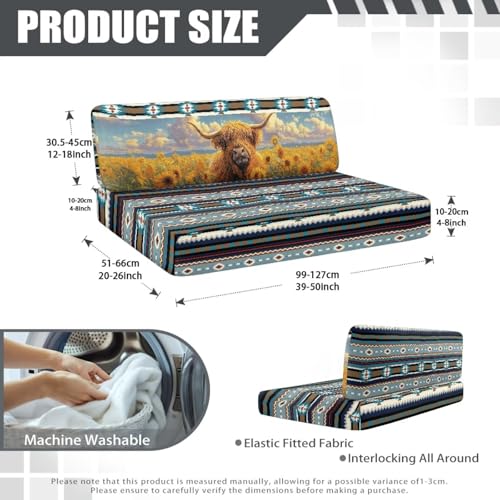 RV Sofa Covers - Elastic Camper Cushion Slipcovers, Aztec Cattle Sunflower Non-Slip Furniture Protector for RV Dinette & Travel Trailer (Indoor Use, Lightweight) - color: Aztec Cattle Sunflower