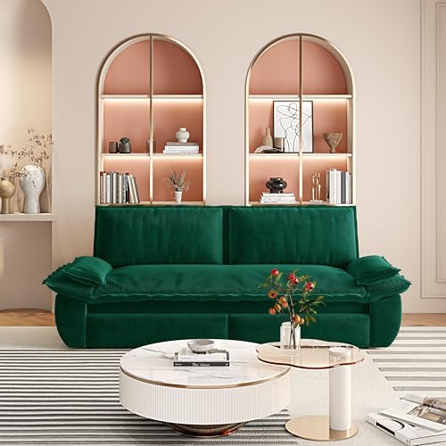 KEIKI 73.2" Pull Out Sofa Bed Queen, 3-in-1 Convertible Sleeper Couch with Smooth Rolling Wheels, Velvet Futon Sofa Bed for Guest Room Bedroom Overnight Sleeping Space Saving Couch - color: Green, size: 73.2 Inch Queen