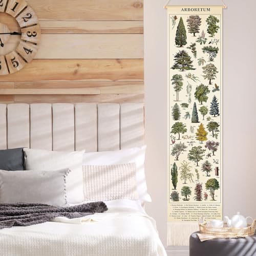 Feifeiya Vintage Plants Vertical Tapestry Wall Hanging Long Narrow Wall Art Fabric Earthy Art Hanging Reference Illustrative Botanical Tassel Tapestry for Plant Lovers
