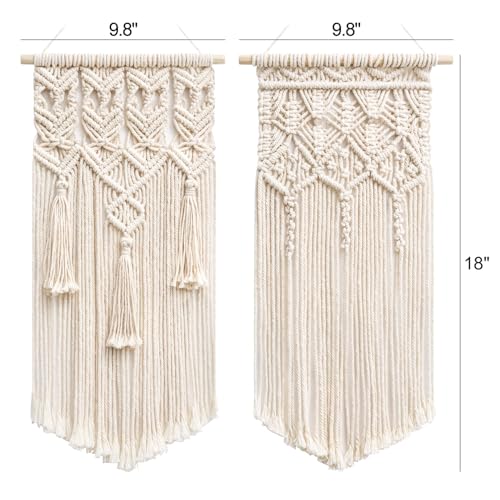 Mkono 2 Pcs Macrame Woven Wall Hanging Boho Chic Geometric Art Decor - Beautiful Bedroom Nursery Apartment Home Decoration, Gift for Girls Adults Birthday Christmas, Small Size 18" L x 9.5" W - size: Small