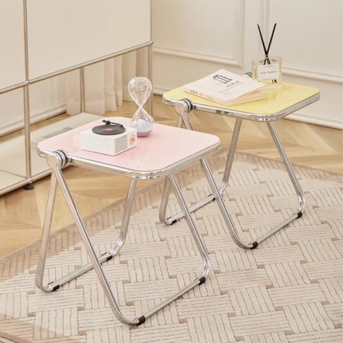 16.2"×14.1" Acrylic Folding Side Table, Portable Lightweight End Table, Sturdy Metal Frame and No Assembly Required, Space-Saving Design for Living Room, Bedroom and Small Room, Yellow - color: Yellow