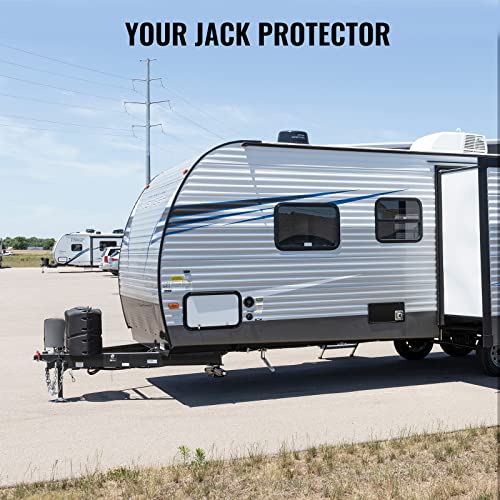 BougeRV RV Electric Tongue Jack Cover with D Rings, 600D Universal Trailer Jack Protective Grey Cover for Outside RV Parts RV Accessories - color: Grey with D rings