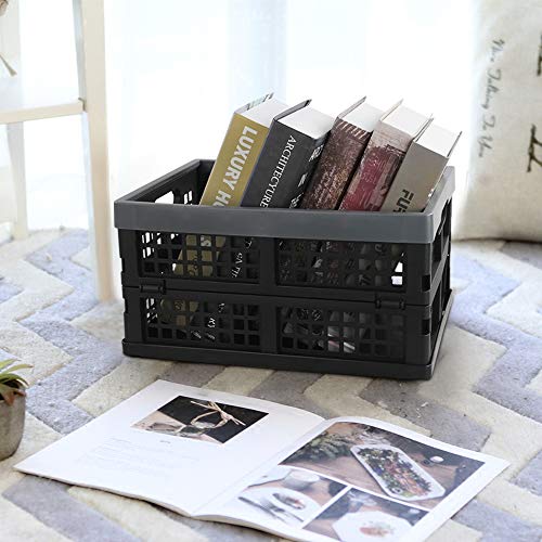 3-Pack 15 L Plastic Collapsible Crate, Folding Storage Baskets, Black