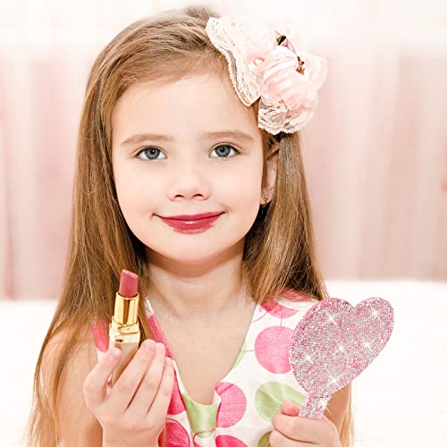 Tatuo 2 Pcs Large Rhinestone Handheld Mirror Heart Shaped Bling Glitter Portable Cosmetic Hand Mirror with Handle for Women Make up Brush Lash(Pink and White)
