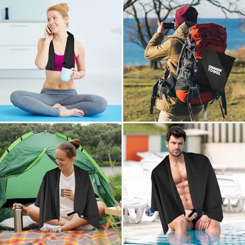 Camping Towel Microfiber Quick Dry Hiking Beach Swimming Pool Travel Yoga Mat Body Towels(Black, 1 Pack XL) - color: Black, size: 1 Pack XL