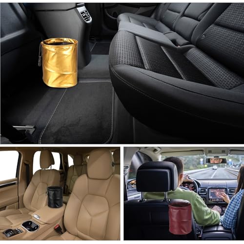 HARFINGTON Car Trash Can 0.9 Gallon Foldable Leak-Proof Garbage Organizer Portable Hanging Waterproof Truck Trash Bins for Van Automotive Vehicle Front Seat, Red - color: Red